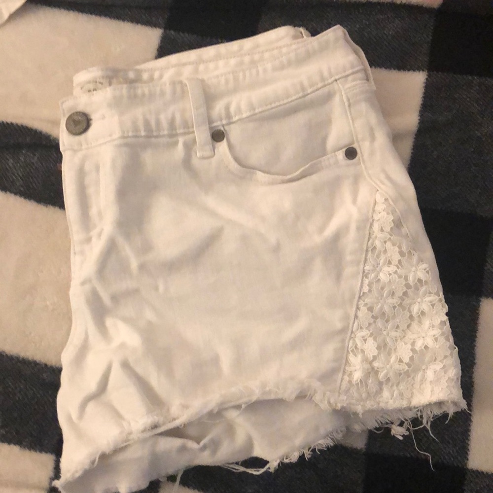 White Lacy Denim Shorts